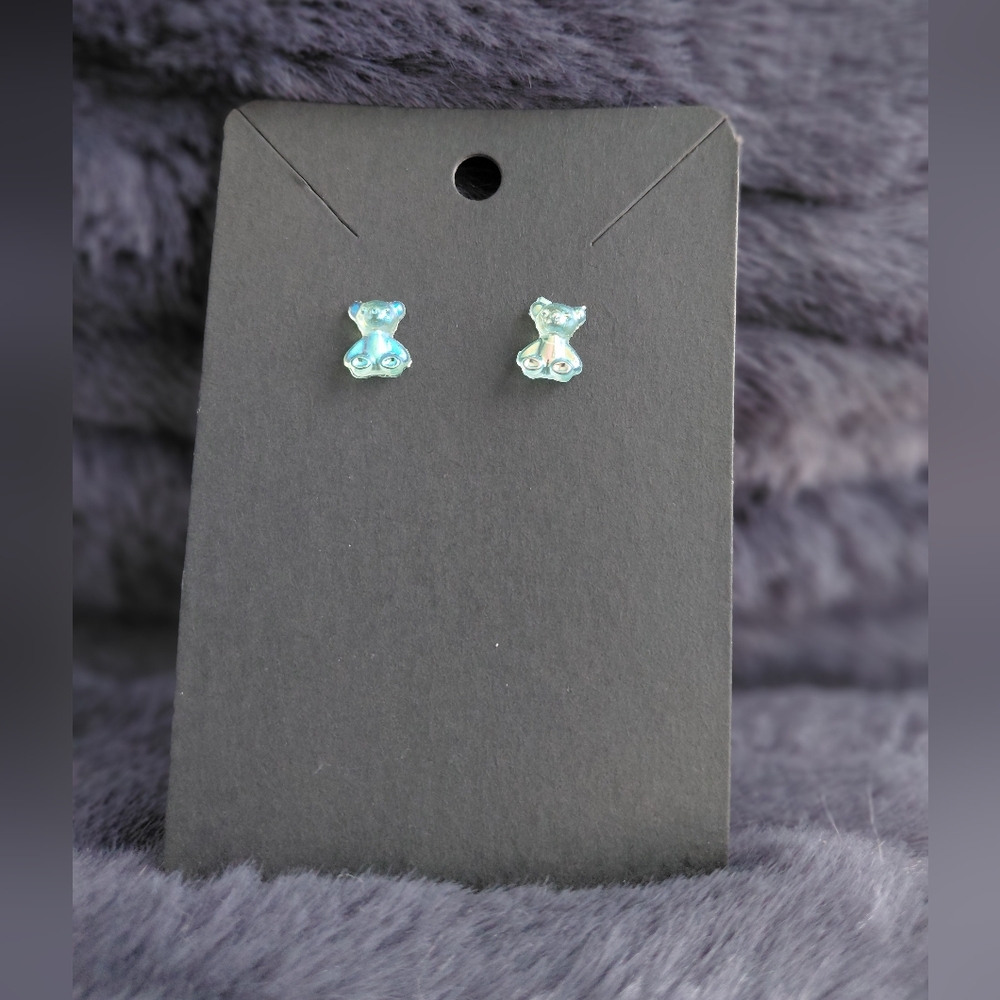 Mini Shimmery Blue Gummy Bear Resin Stud Earrings